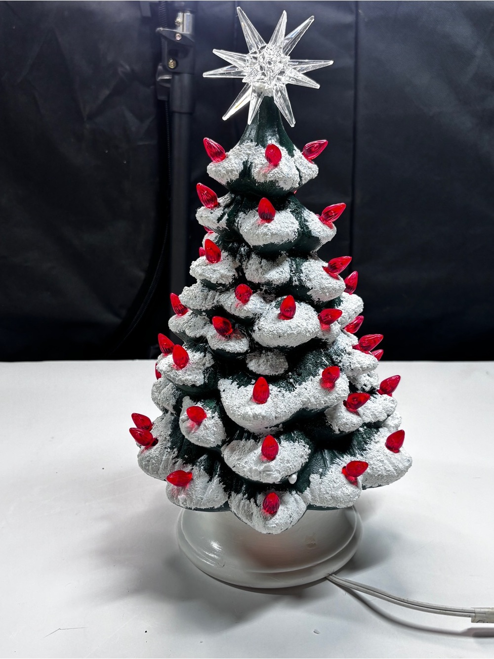 Darice Ceramic Christmas Tree Decorated W/lights Cord No Bulb Red Star Vtg - Picture 11 of 16